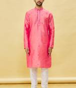 Pink embroidered art silk kurta-pajama