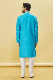 Blue embroidered art silk kurta-pajama
