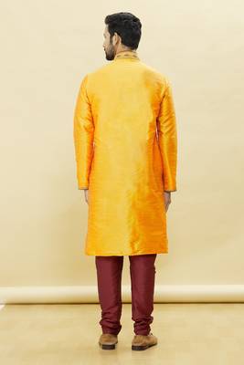 Yellow embroidered art silk kurta-pajama 4