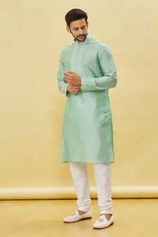 Green embroidered art silk kurta-pajama