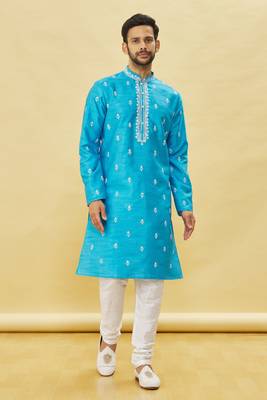 Blue embroidered art silk kurta-pajama 5