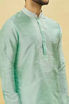 Green embroidered art silk kurta-pajama
