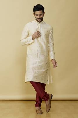 Gold embroidered art silk kurta-pajama 2