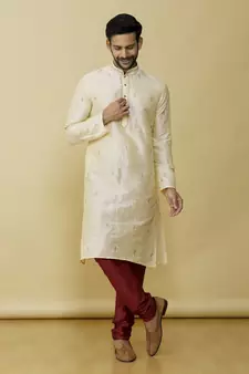 Gold embroidered art silk kurta-pajama
