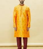 Yellow embroidered art silk kurta-pajama