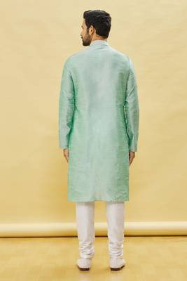 Green embroidered art silk kurta-pajama 4
