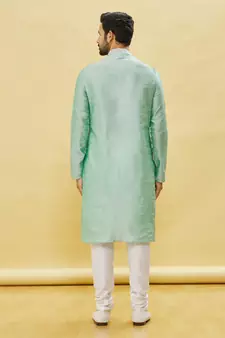 Green embroidered art silk kurta-pajama