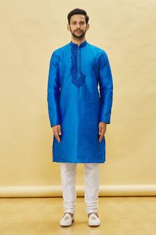 Blue embroidered art silk kurta-pajama