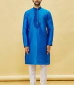 Blue embroidered art silk kurta-pajama