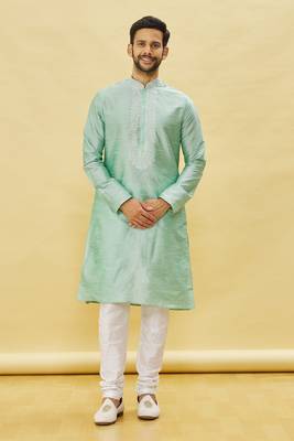 Green embroidered art silk kurta-pajama 5