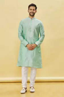 Green embroidered art silk kurta-pajama