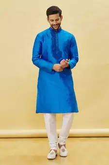 Blue embroidered art silk kurta-pajama