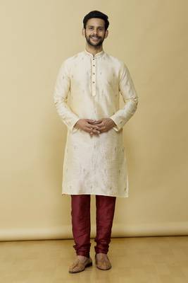Gold embroidered art silk kurta-pajama 5