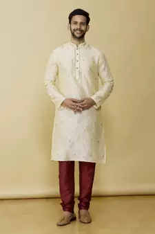 Gold embroidered art silk kurta-pajama