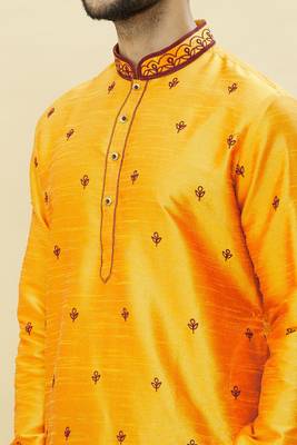 Yellow embroidered art silk kurta-pajama 3