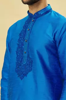 Blue embroidered art silk kurta-pajama