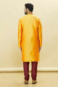 Yellow embroidered art silk kurta-pajama