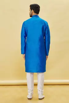 Blue embroidered art silk kurta-pajama