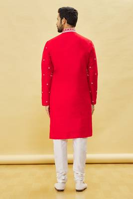 Red embroidered art silk kurta-pajama 4