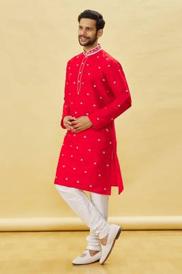 Red embroidered art silk kurta-pajama 5
