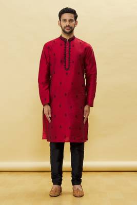Maroon embroidered art silk kurta-pajama 1