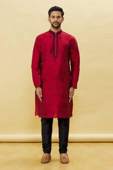 Maroon embroidered art silk kurta-pajama