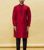 Maroon embroidered art silk kurta-pajama