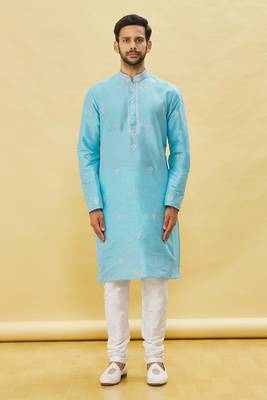 Blue embroidered art silk kurta-pajama 1