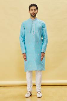 Blue embroidered art silk kurta-pajama