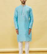 Blue embroidered art silk kurta-pajama