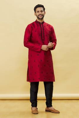 Maroon embroidered art silk kurta-pajama 2