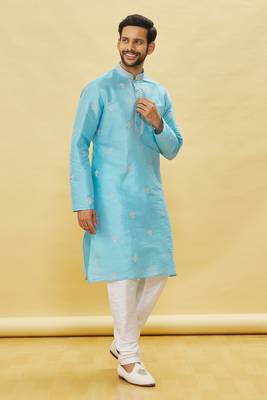 Blue embroidered art silk kurta-pajama 2