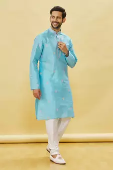 Blue embroidered art silk kurta-pajama