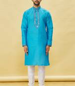 Blue embroidered art silk kurta-pajama