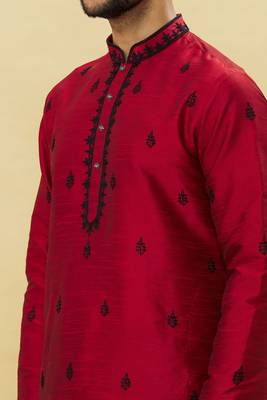 Maroon embroidered art silk kurta-pajama 3