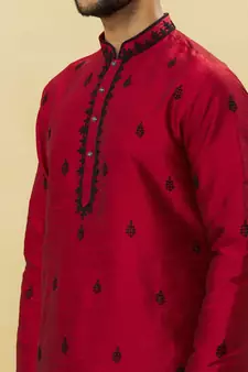 Maroon embroidered art silk kurta-pajama