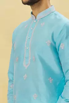 Blue embroidered art silk kurta-pajama