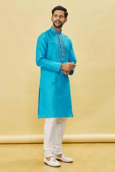 Blue embroidered art silk kurta-pajama
