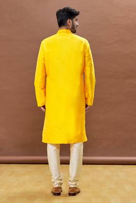 Yellow embroidered art silk kurta-pajama 4