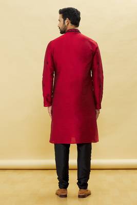 Maroon embroidered art silk kurta-pajama 4