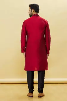 Maroon embroidered art silk kurta-pajama