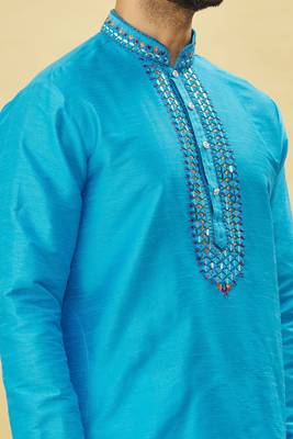 Blue embroidered art silk kurta-pajama 3