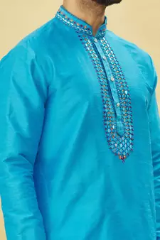 Blue embroidered art silk kurta-pajama