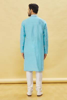 Blue embroidered art silk kurta-pajama 4