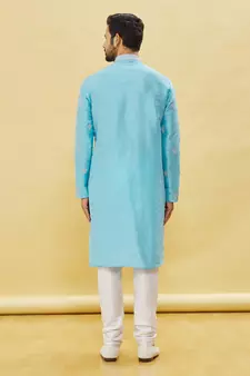 Blue embroidered art silk kurta-pajama