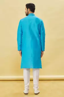 Blue embroidered art silk kurta-pajama
