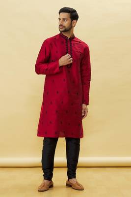 Maroon embroidered art silk kurta-pajama 5