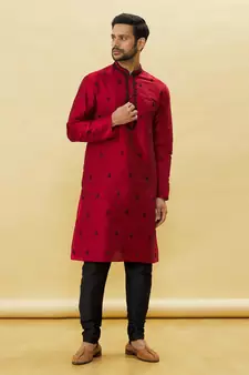 Maroon embroidered art silk kurta-pajama