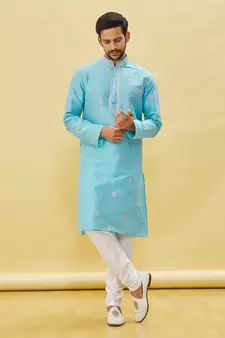 Blue embroidered art silk kurta-pajama