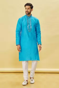 Blue embroidered art silk kurta-pajama
